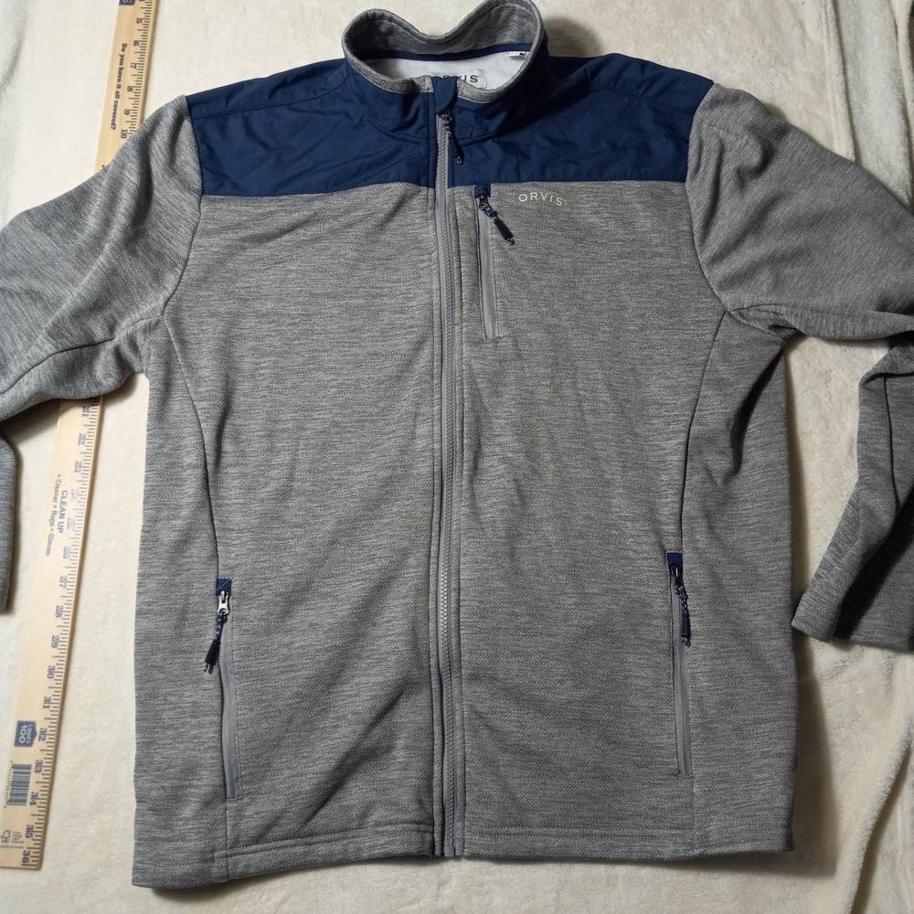 Orvis Jacket Men XL Gray Full Zip Pockets Fleece Breathable Outdoors Casual